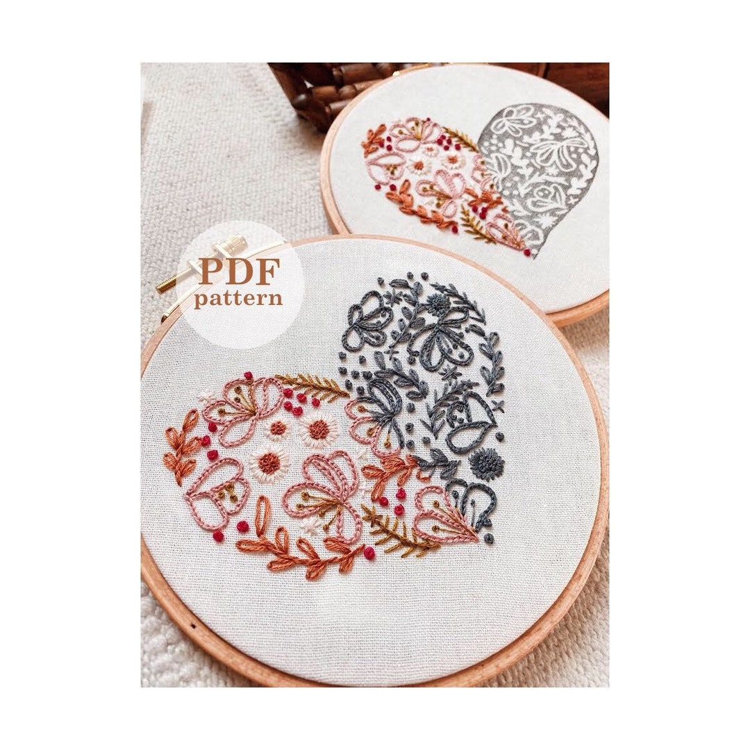 Floral Heart Hand Embroidery Pattern: Beginner DIY (digital PDF ...