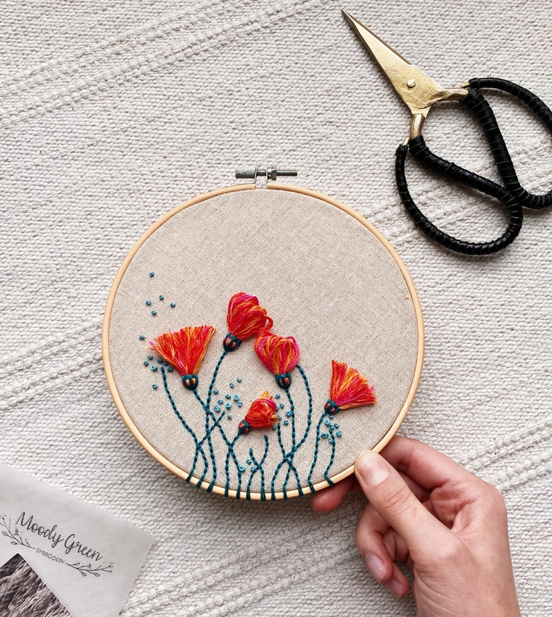 Spring Flowers Hand Embroidery Hoop / Modern Needlework Wall Art / Colourful Floral Decor image 6