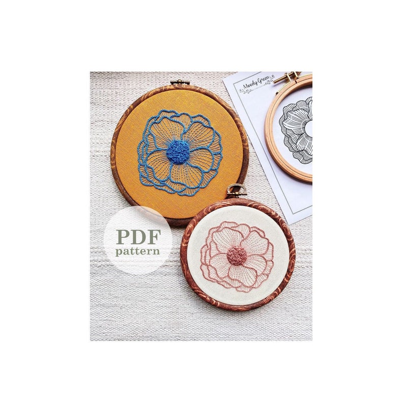 Blooming Flower Hand Embroidery Pattern Digital PDF Download Instant Download Easy Hand Embroidery Pattern Flower Beginner DIY Hoop Art