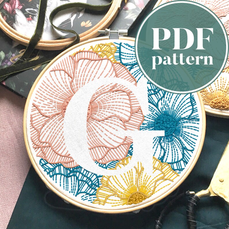 Floral letter g hand embroidery nwcvq  digital  etsy Floral letter g hand embroidery nwcvq  digital  etsy