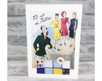 Greetings Card, Handmade Card, Vintage Style Card, 1940s Fashion, Collage Greetings Card