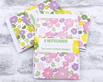 Notecard Set, Retro Flowers Design, Greetings Cards