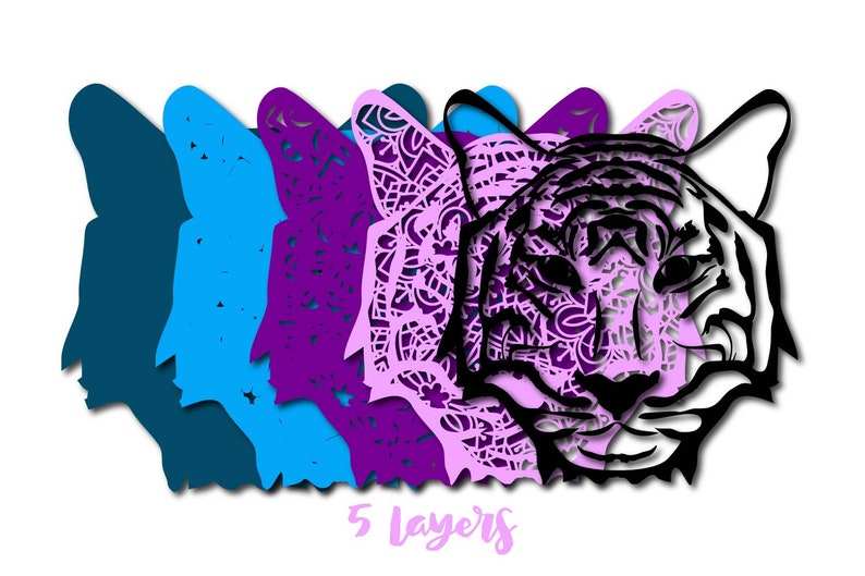 Download 3D multi layer Tiger Head out Of Mandala Cut File Mandala ...
