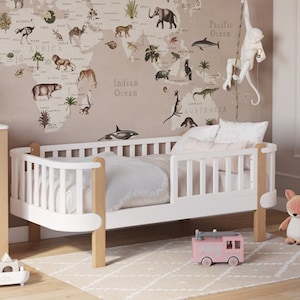 White Beech Toddler Bed with Safety Barrier - YappyÉtude Collection
