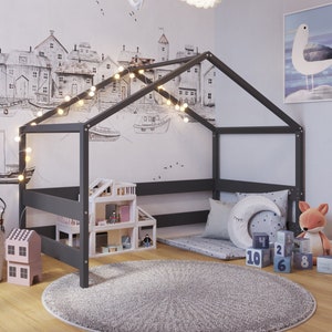 Montessori Wooden Playhouse: Anthracite Indoor Kids Play Furniture