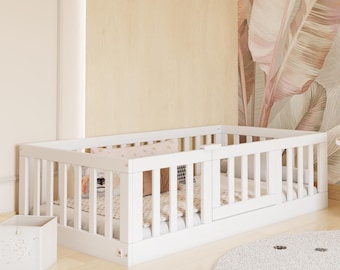 YappyCasa Montessori toddler floor bed with rails, WHITE