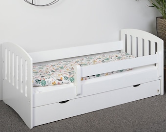 White Toddler Bed: Scandinavian Kids Furniture with Safety Barrier