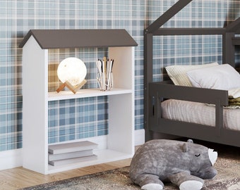 YappyHus Montessori House shaped shelf, bookshelf, toy storage, Anthracite/White