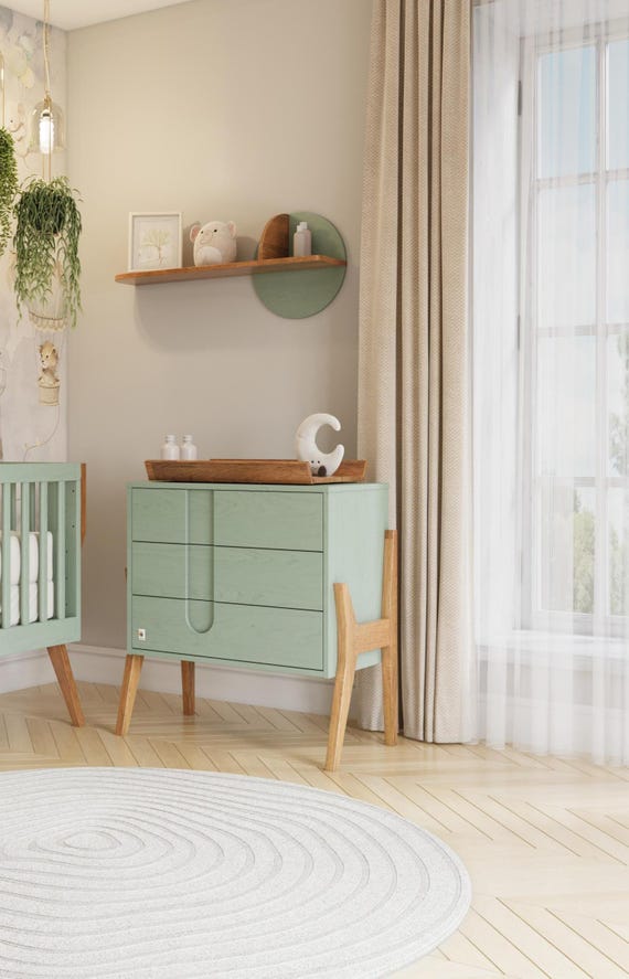 sage green dresser nursery Finn Wide Sage Green Wood 3-Drawer Kids Dresser with Door + Reviews