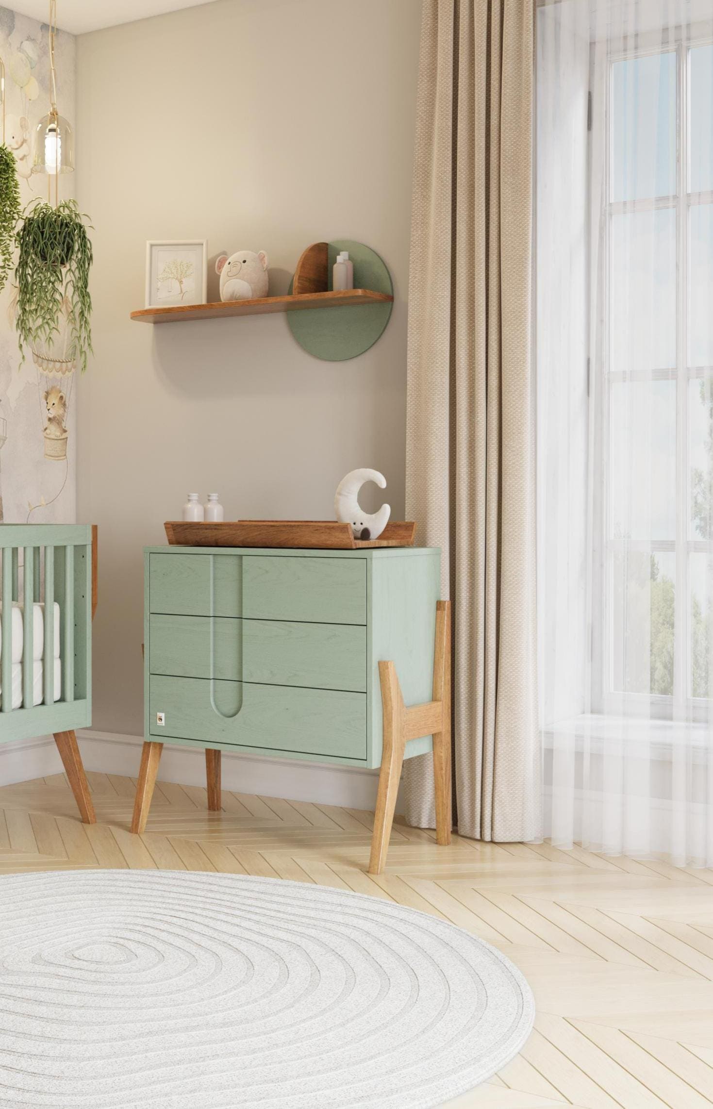 green nursery dresser Yappyicon Dresser With Changing Unit, SAGE GREEN + NATURAL Oak