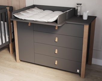 YappyÉtude II Large dresser with changing unit, ANTHRACITE + NATURAL