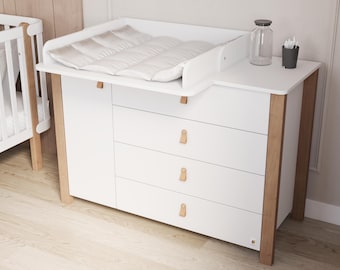 YappyÉtude II Large dresser with changing unit, WHITE + NATURAL