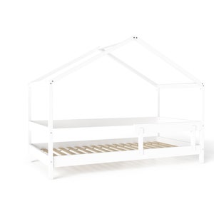 YappyHytte Montessori toddler house bed with protection barrier, WHITE image 9