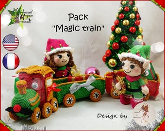 Tutorial, patroon, haakmodel, amigurumi: Pack 2 tutorials, Kerstelfen en de Magische trein