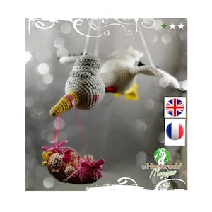 Tutoriel au crochet/pattern amigurumi : La cigogne et bébé / The stork and her baby