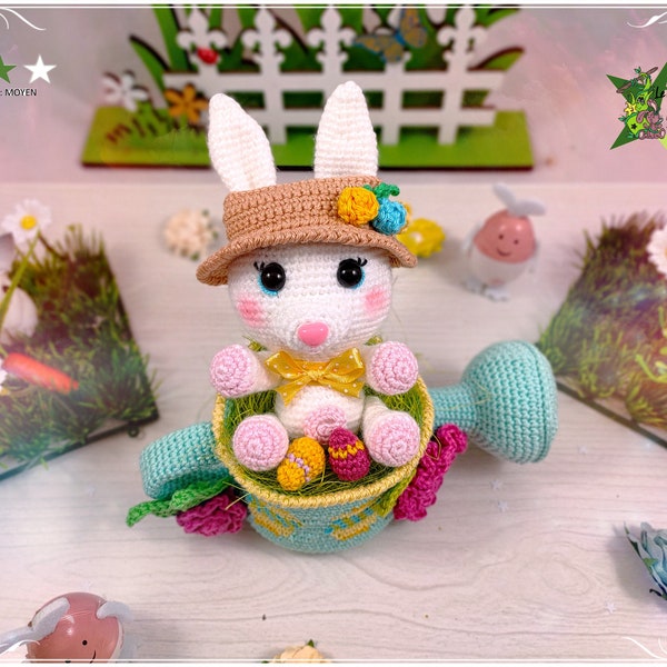 Tutorial, pattern, crochet pattern, amigurumi: Linette the rabbit and her Easter watering can