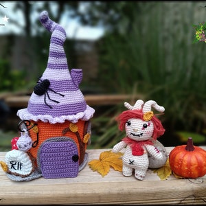 tutorial, patrón, modelo de crochet, amigurumi: El yokai Creepy y su casa de Halloween