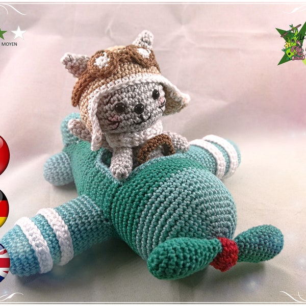 Tutoriel au crochet, patron au crochet, amigurumi : l'avion de Gaston