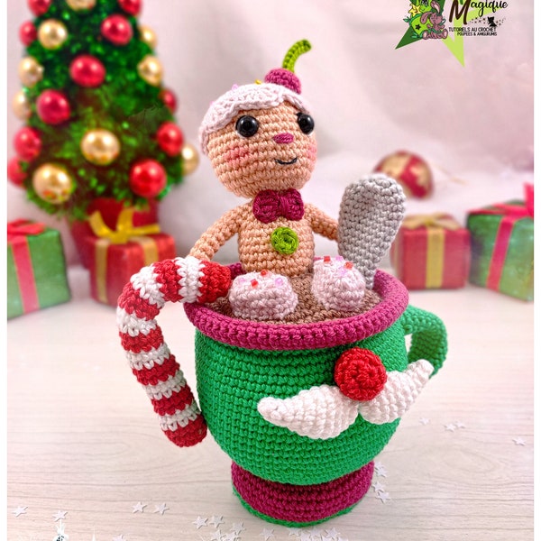 Tutoriel, patron, modèle au crochet, amigurumi : la tasse au chocolat de Noël