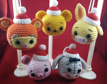 Haakinstructie/patroon/model/kerstversiering, amigurumi: Winnie de Poeh “geïnspireerde” kerstballen