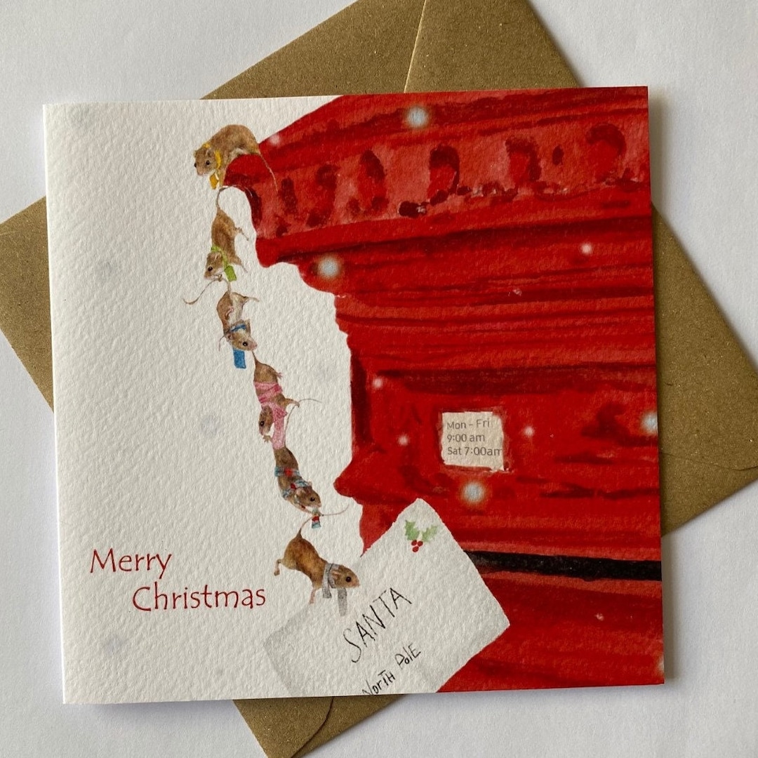 At the Post Box, Christmas Card, Cute Xmas Card Etsy
