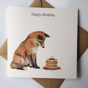 Gâteau d'anniversaire, carte d'anniversaire, carte de voeux de renard