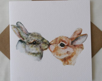 Kiss kiss, Easter card, bunny rabbit Easter cards, greeting cards, Valentine card, rabbit