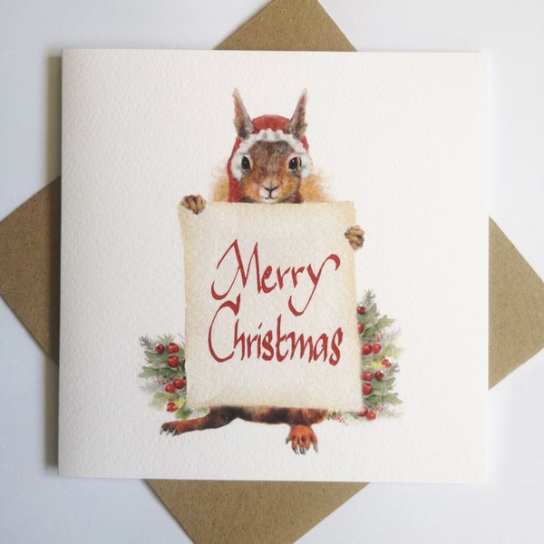 Red squirrel Christmas, greeting card, Christmas card