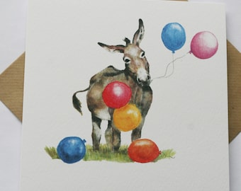 Party Donkey, Birthday card, donkey cards, donkey lover card