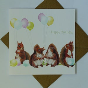 Red squirrels, Birthday animal card.
