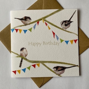 Fête des mésanges à longue queue, carte d'anniversaire, carte d'oiseaux