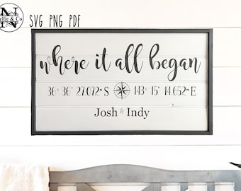GPS Coordinates Where It All Began SVG, Farmhouse Sign (Digital File)