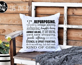 Repurposing, Upcycling, Garage Sale, Yard Sale,  Op Shop, Antique Kind of Girl SVG, PDF, JPeg, PNG Cut File, Silhouette Cameo, Cricut