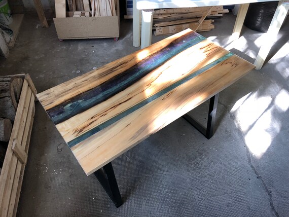 Tavolo In Legno Massello Di Acero Spalted E Resina Fatto A Mano Coffee Table Wood And Resin