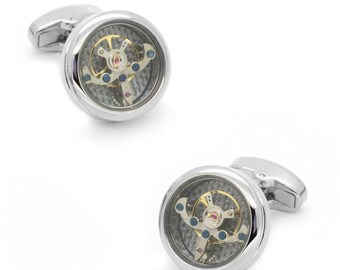 Tourbillon Watch Movement Cufflinks in Silver