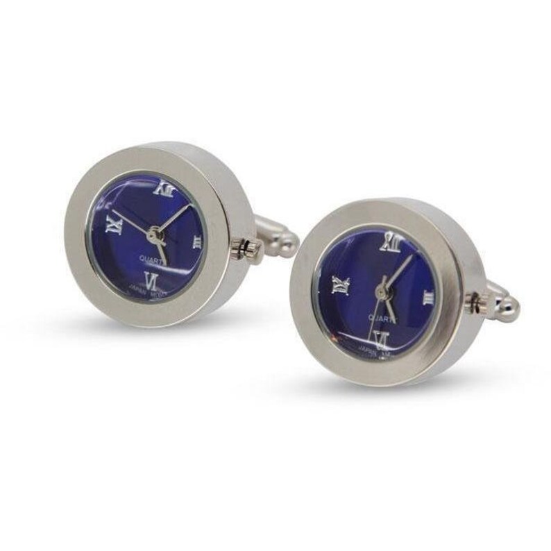 Round Blue Faced Working Clock Watch Cufflinks Etsy
