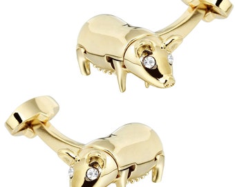 Gold Cute Pig Boar with Crystal Eyes Cufflinks