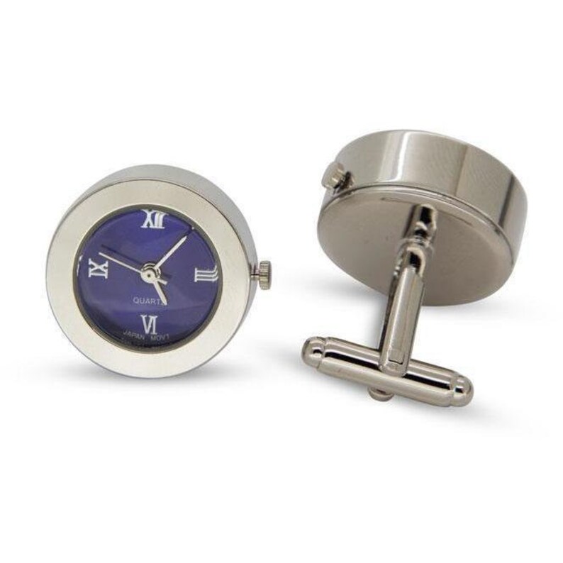 Round Blue Faced Working Clock Watch Cufflinks Etsy