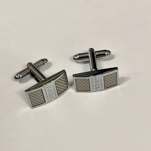 Rectangular Silver Carbon Fibre Cufflinks