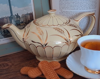 Rare Sadler Staffordshire England Yellow Wheat Teapot Vintage