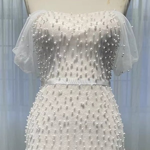 Simple Pearl Beaded Mermaid Wedding Gown