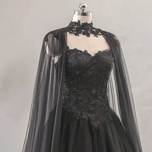 Stunning Gothic Alternative Black Lace Wedding Dress with Matching Cape