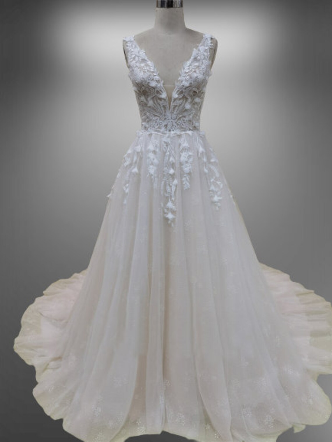 Thea A-Line Wedding Gown – Floral Lace Tulle