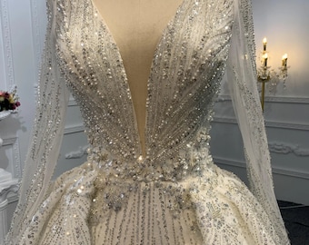 Amazing Fully Beaded Mermaid Wedding Dress With Detachable Train