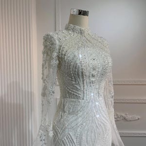 Magnificent Ivory Fully Beaded Long Sleeve Wedding Dress
