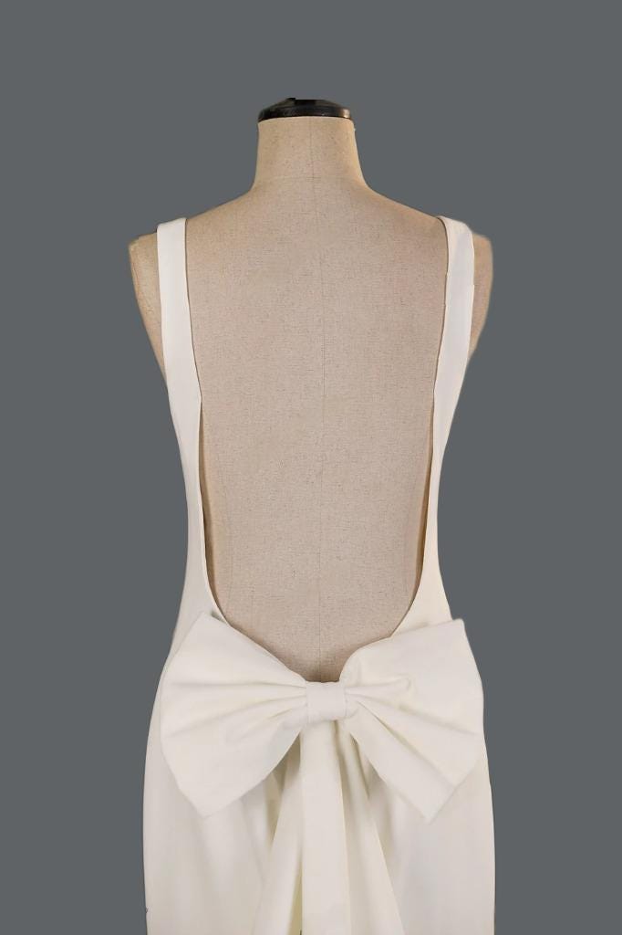 Low Back Fitted Crepe Scoop Neck Wedding Dress With Large Bow