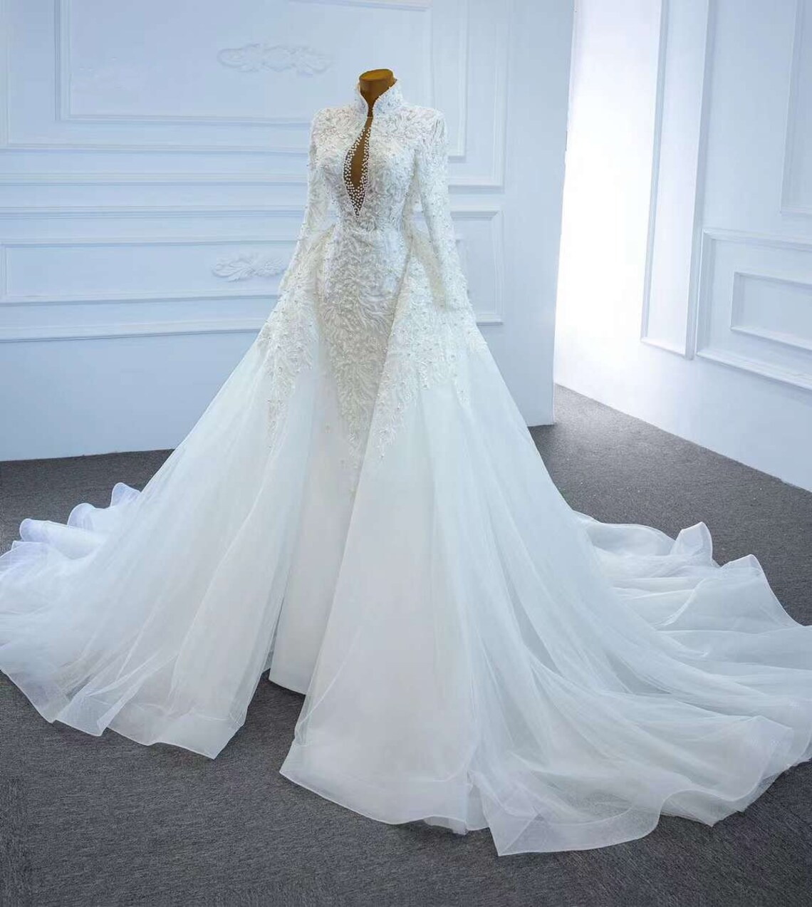 Illusion Neck Gowns with Lace Bodice Pearl Pink Plus Size