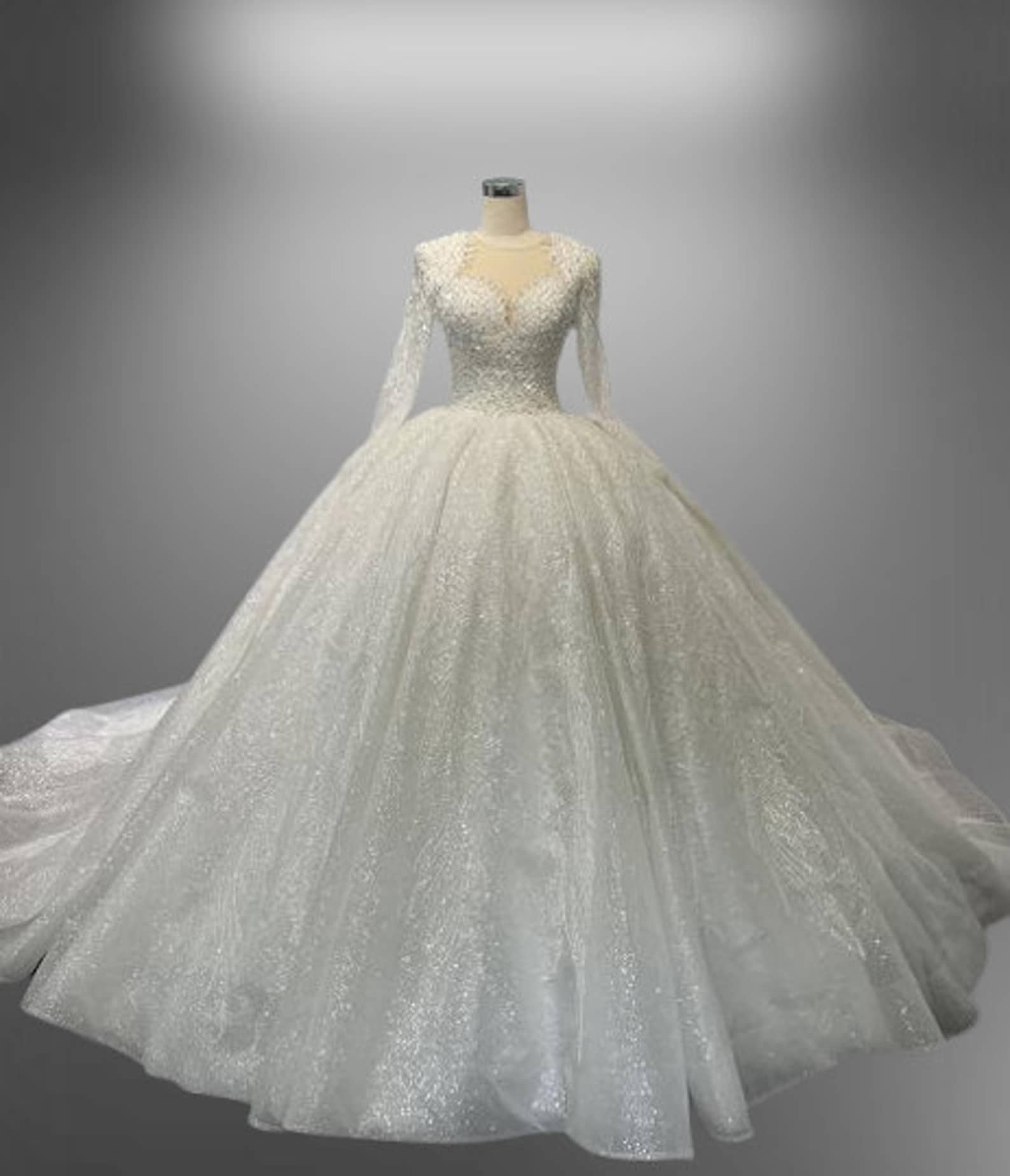 Handmade Beaded Glitter Tulle Wedding Dress, Long Sleeves - Etsy Handmade Beaded Glitter Tulle Wedding Dress, Long Sleeves - Etsy