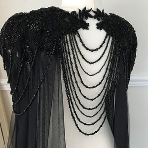 Stunning Black or Ivory Beaded Vintage Boho Gothic Style Cape Veil/Wedding Shoulder Jewelry Cape