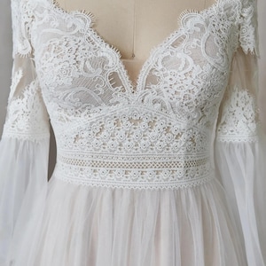 Soft Tulle Boho Beach Wedding Dress With Bell Sleeves